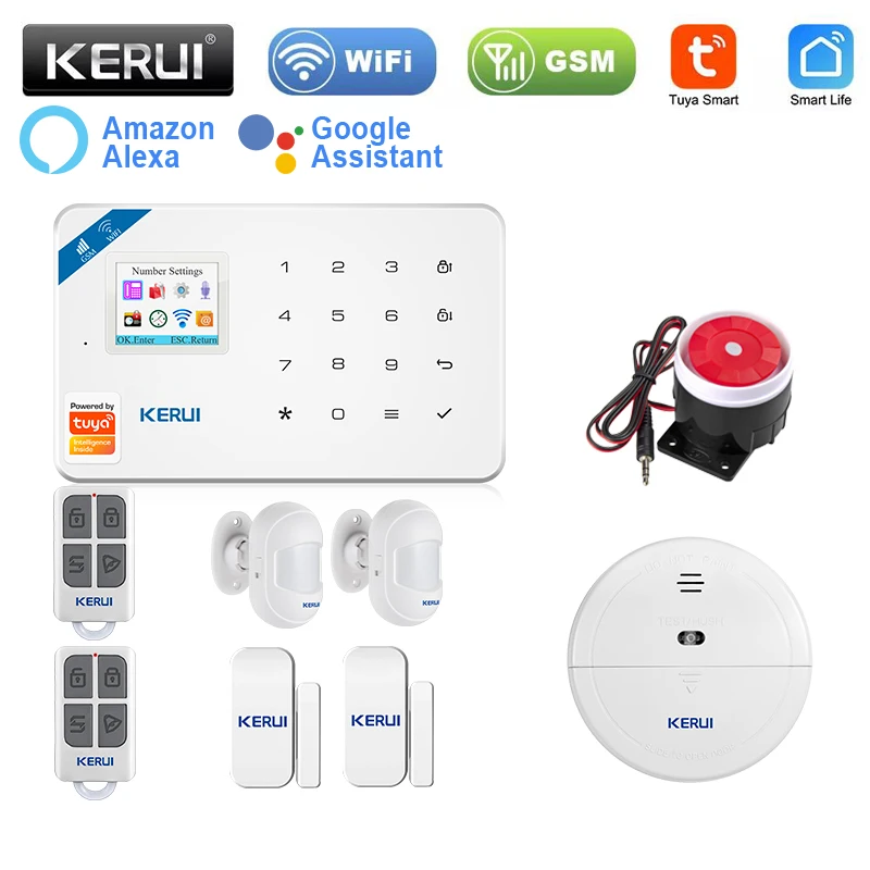 

KERUI W181 Home Security Alarm System GSM WIFI Tuya APP Receiving Color Screen Connection Mobile Wireless Burglar Alarm Kit