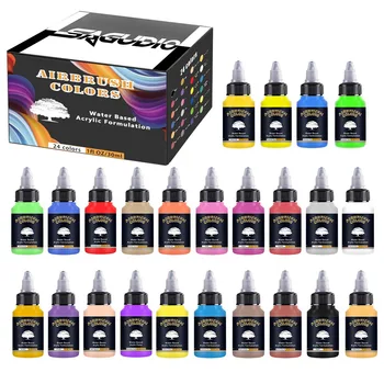 SAGUD 24 Colors Airbrush Paint Set 30ml Ready to Spray Fluorescent Colors Water-Based Acrylic Paint Kit for Artists 1