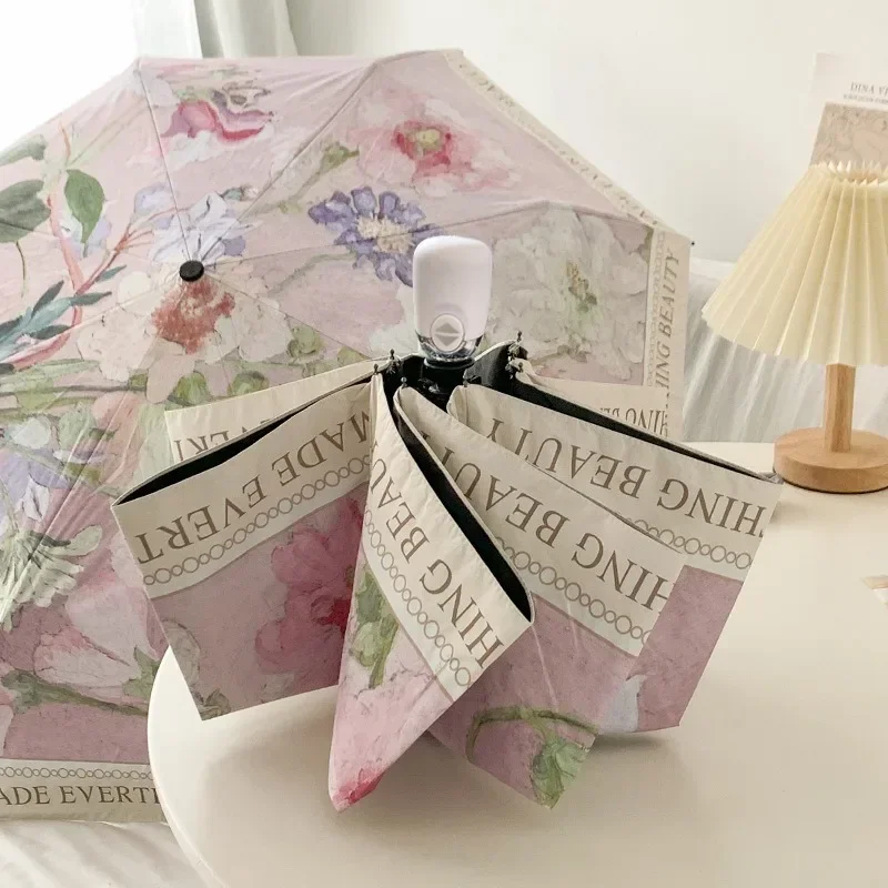 Retro Oil Painting Umbrella Women's Rain and Sun Umbrella Sunscreen UV Protection Student Automatic Sunshade