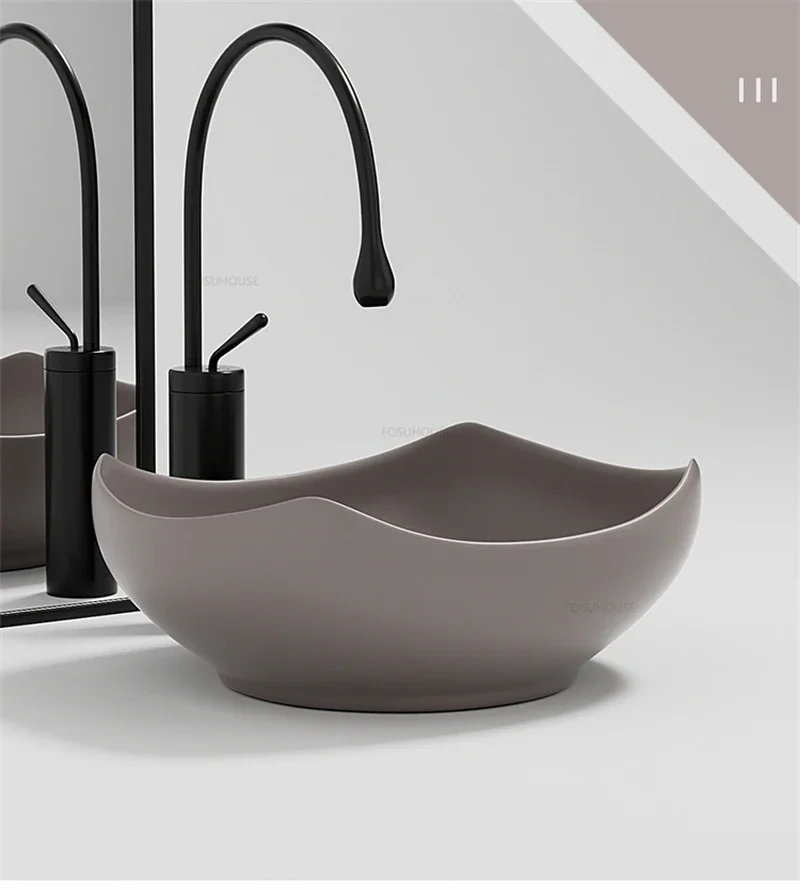 Description Picture 6 of itemMatte Ceramic Bathroom Sinks Creative Above Counter Basin Home Balcony Art Hotel Homestay Basin Nordic Special-shaped Wash Basin