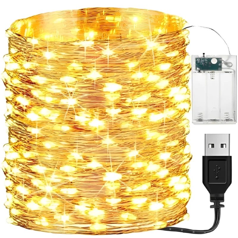 2/3/5/10M LED Copper Wire String Lights USB/Battery Fairy Light Garland Lamps for Festival Wedding Party Outdoor Xmas Decoration 2 3 5 10m artificial green leaf string lights battery operated fairy light hanging tiny leaf plants garland lamp for xmas party