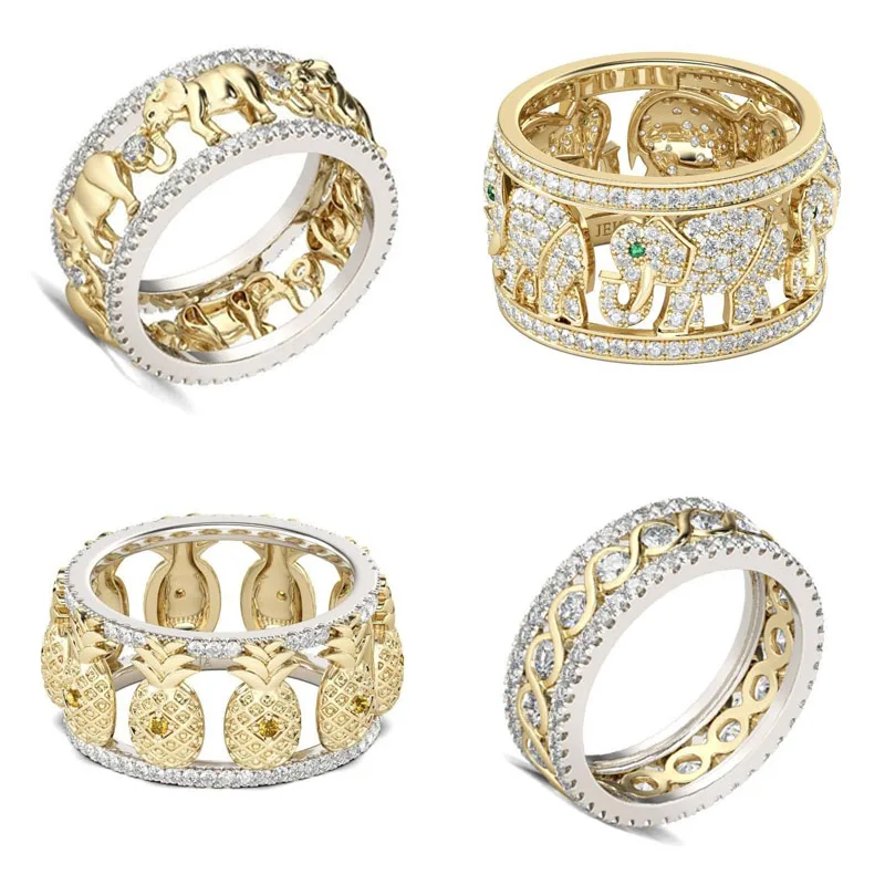 

Fashion Elephant Pineapple Ring for Women Wedding Party Finger Rings Dazzling Cubic Zircon Fashion Jewelry