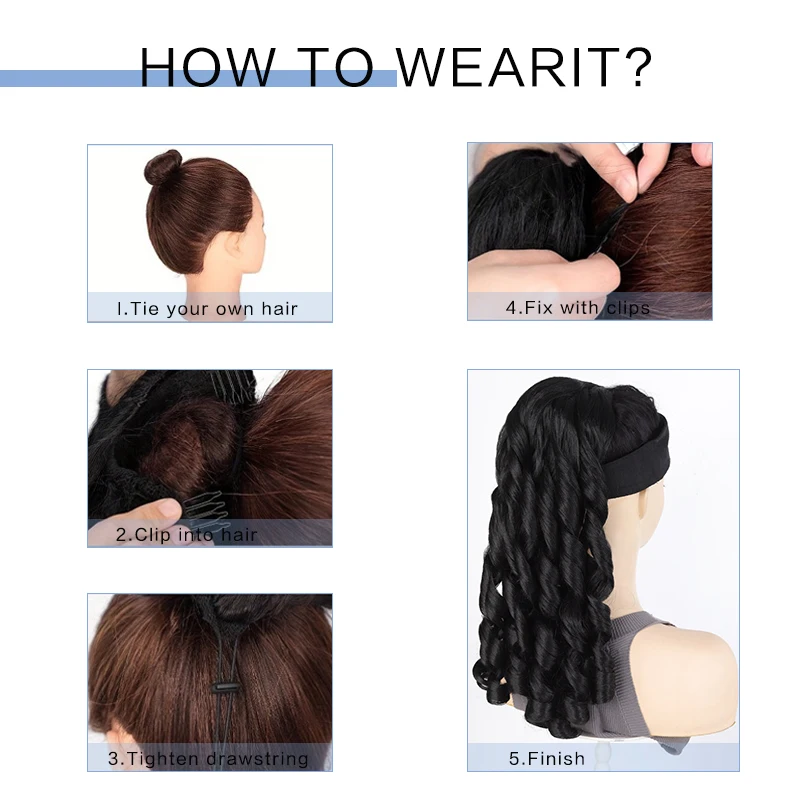 LUPU 20 inch Long Wavy Synthetic Ponytail, Drawstring Roman Curly Ponytail, Wine Red, Suitable for Women's Daily Wear