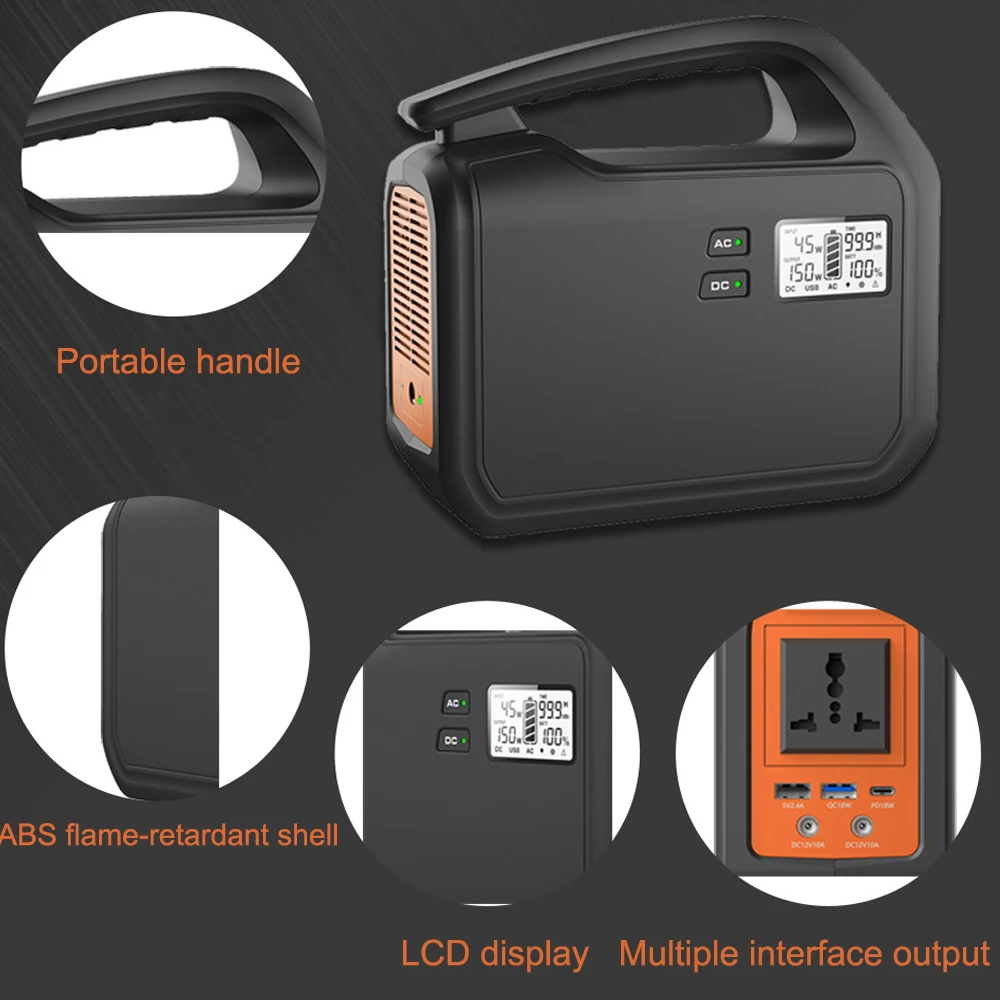 150W Portable Power Station 110V 220V AC Solar Generator 155Wh Lithium Battery Fast Charging Energy Power Bank for Camping Trip 6 S6861b7d7024147518fb3947fbbf070daZ