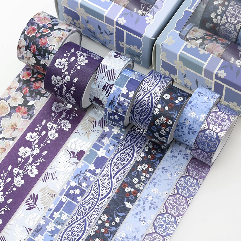 8/9Rolls 4m Vintage Flower Washi Tapes Gold Silver Foil Decorative