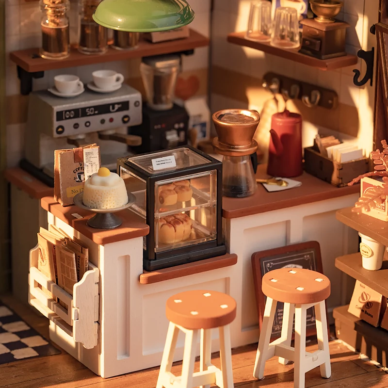 Robotime Rolife No.17 Café Miniature House Kit for Kids Adults DIY Dollhouse  3D Wooden Assembly Building Toys Home Decoration 4