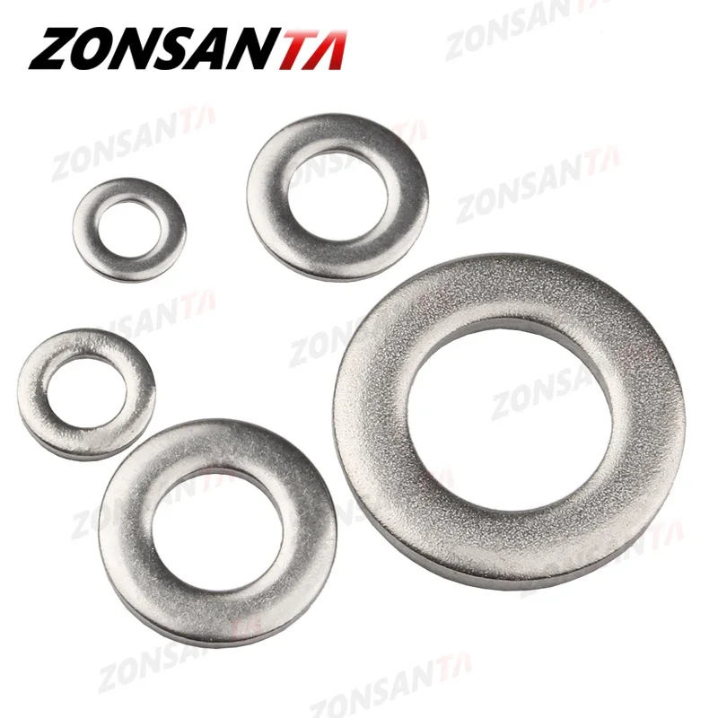 ZONSANTA Flat Washer M2 M2.5 M3 M4 M5 M6 M8 M10 M12 M14 M16 304 Stainless Steel Meson Washers Plain Washer Gaskets Spacer Shim