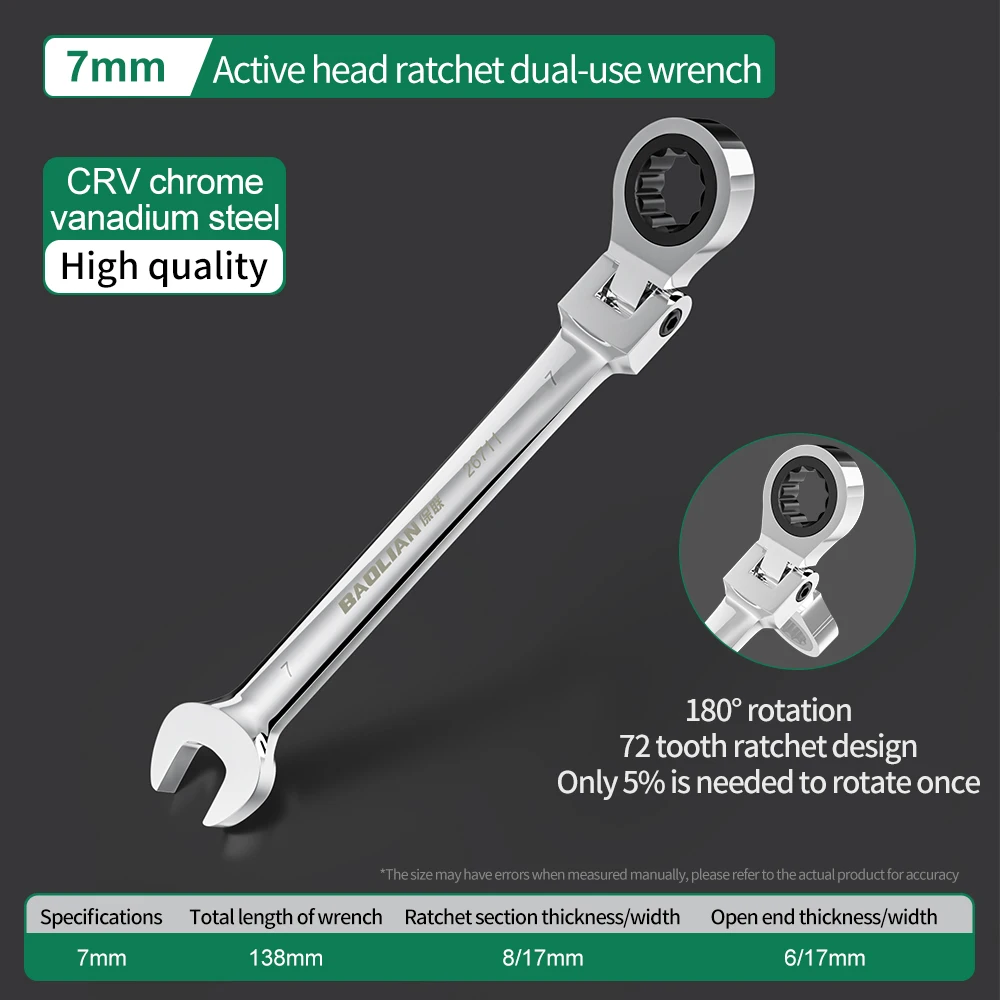 High-Efficiency Dual-Use Universal Ratchet Wrench with Movable Head