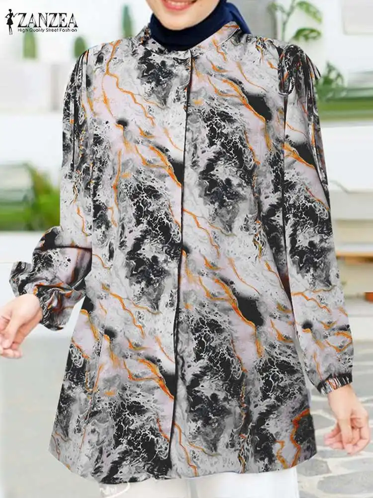 

Vintage Muslim Tops ZANZEA Women Bohemian Floral Printed Shirt Autumn Long Sleeve Holiday Blouse Islamic Clothing Marocain Blusa