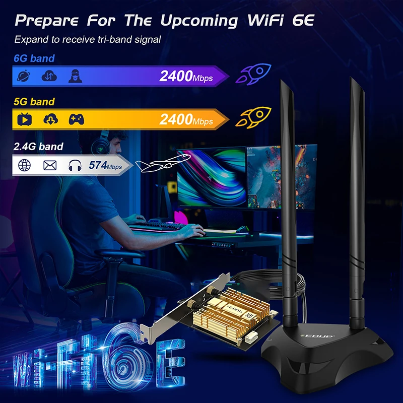 Edip Wifi 6e Intel Ax210 Pcie Wifi Adaptador Bluetooth 5.3 Mu-mimo 2.4g 5ghz 6g Ax210ngw Pci Express com Base de Antena Magnética - Imagem 4