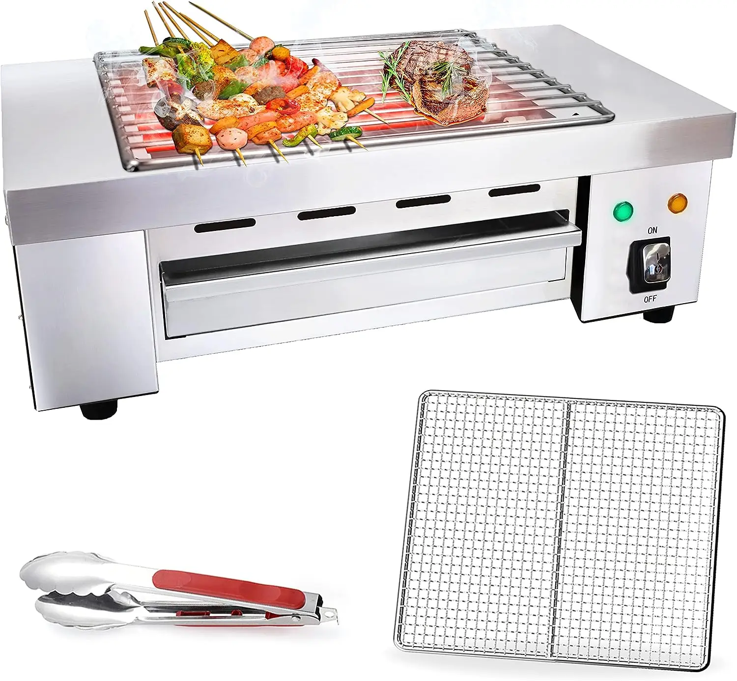 

Indoor Barbecue Electric Grill, Indoor Smokeless Grill Stainless Steel Commercial and Family use Griddle Korean BBQ Grill