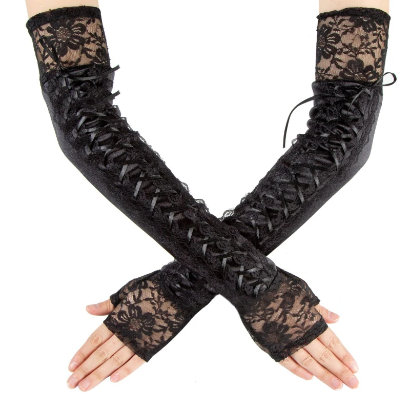 

Women Sexy Lace Taping Satin Elegant Half Finger Gloves Fashion Personality Retro Style Stage Performance Cosplay Etiquette