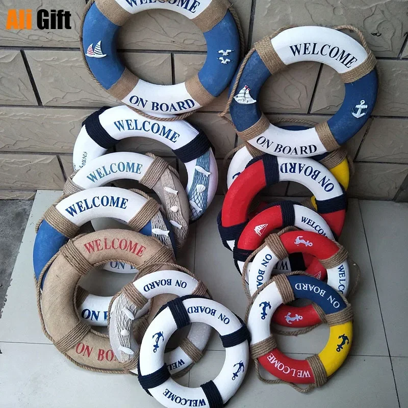 20-40cm Welcome Aboard Nautical Life Lifebuoy Ring Boat Wall Hanging Mediterranean Style Bar Window Background Wall Home Decor 2