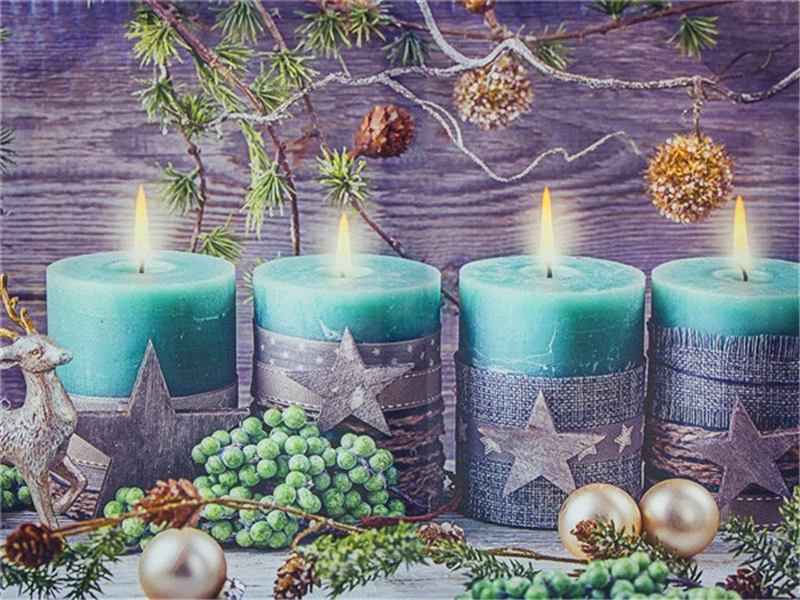 thumbnail image 1 of HUACAN 5D Kits de pintura de arte de diamantes Venta de bordado de diamantes de invierno Vela Imágenes navideñas de diamantes de imitación Mosaico Decoración del hogar, 1 of 5