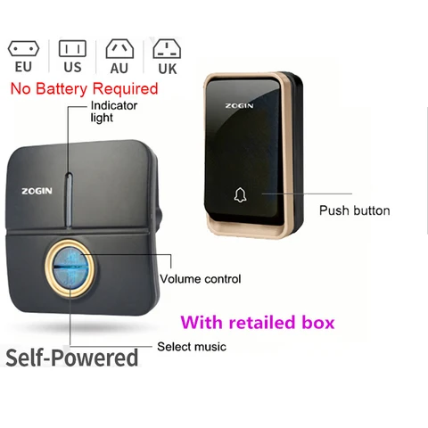 K19 Smart Wireless Doorbell Self Powered Waterproof Smart Home Doorbell With Ringtone 150M Remote Receiver Door Bell