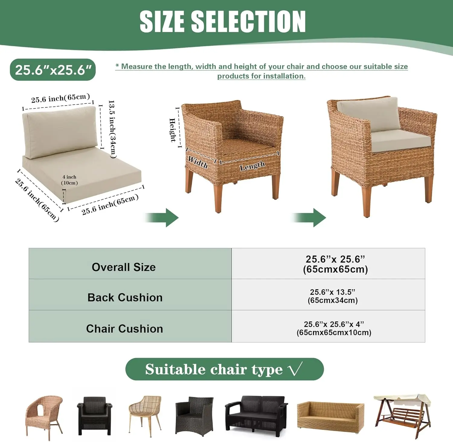 Patio Furniture Cushions Replacement Set of 2, Outdoor Deep Seat Couch Cushion and Backrest Pillow with Waterproof Removable