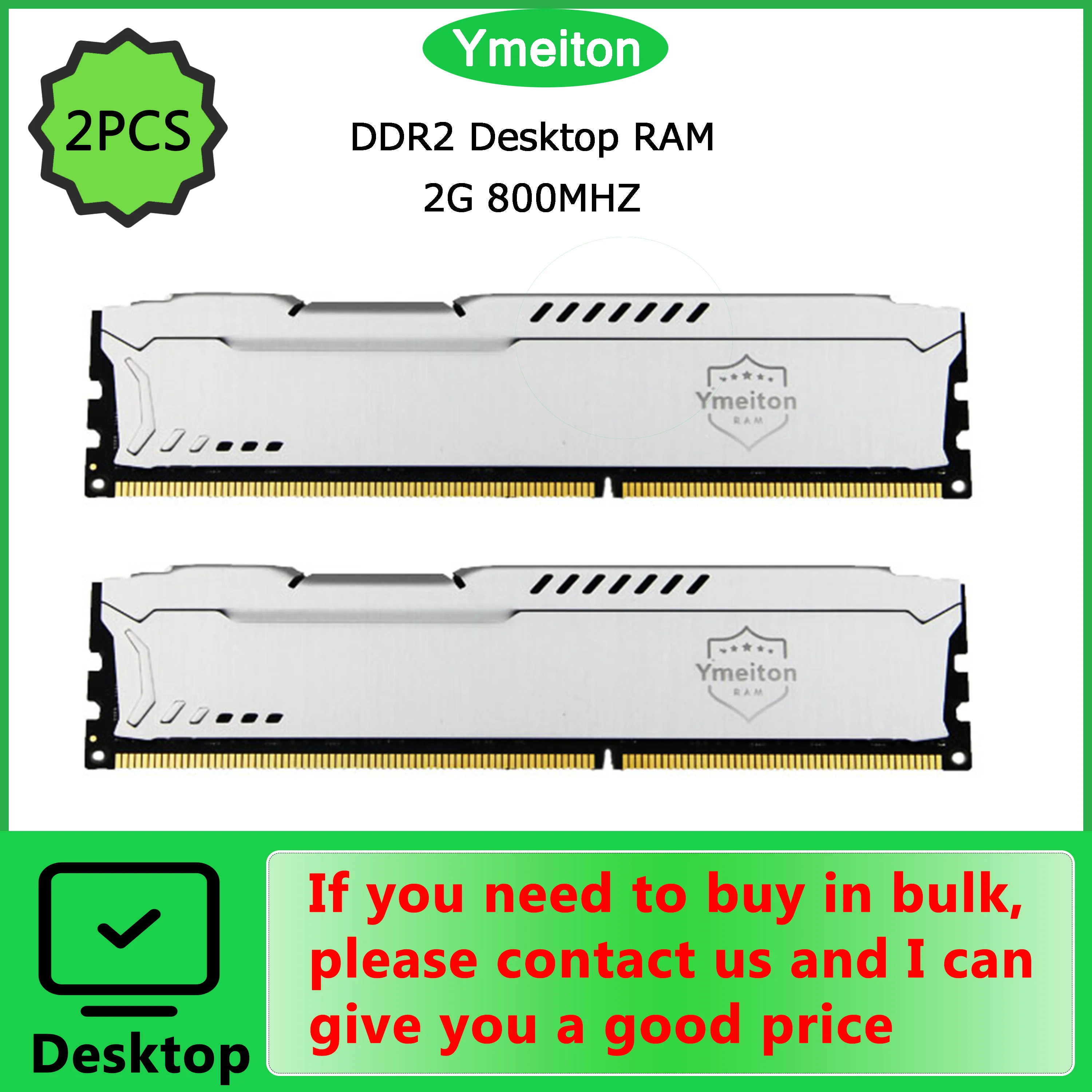 Memory D2 Ymeiton 2 pcs DDR2 desktop computer memory stick d2 2GB 800Mhz memoriam ...