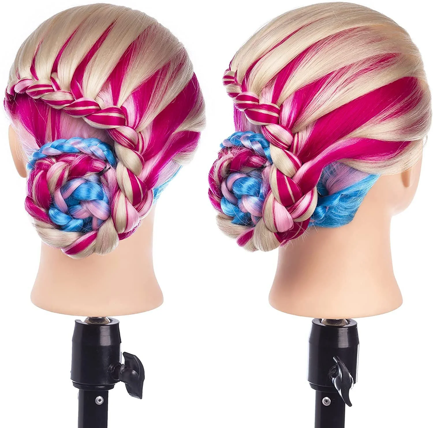 Colourful Synthetic Hair Mannequin Head With Free Clamp Stand And Tools 65cm Hair Styling Training Manikin Cosmetology Doll Head