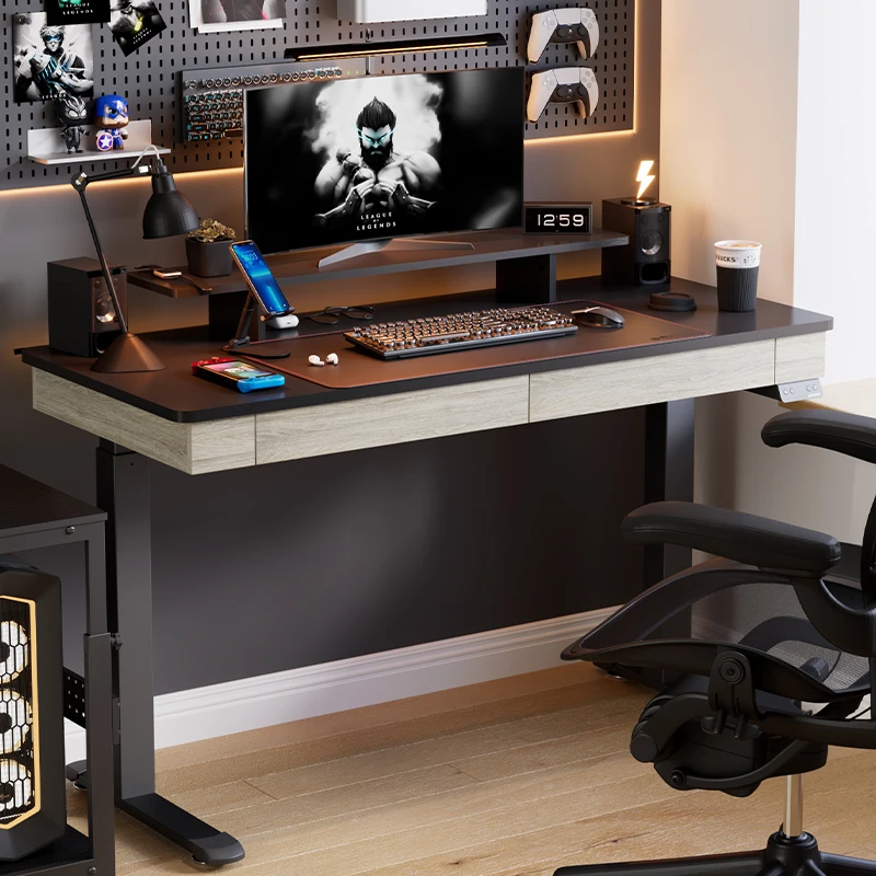 Intelligent double-motor electric lifting table desk desktop computer desk household simple wood grain drawer table