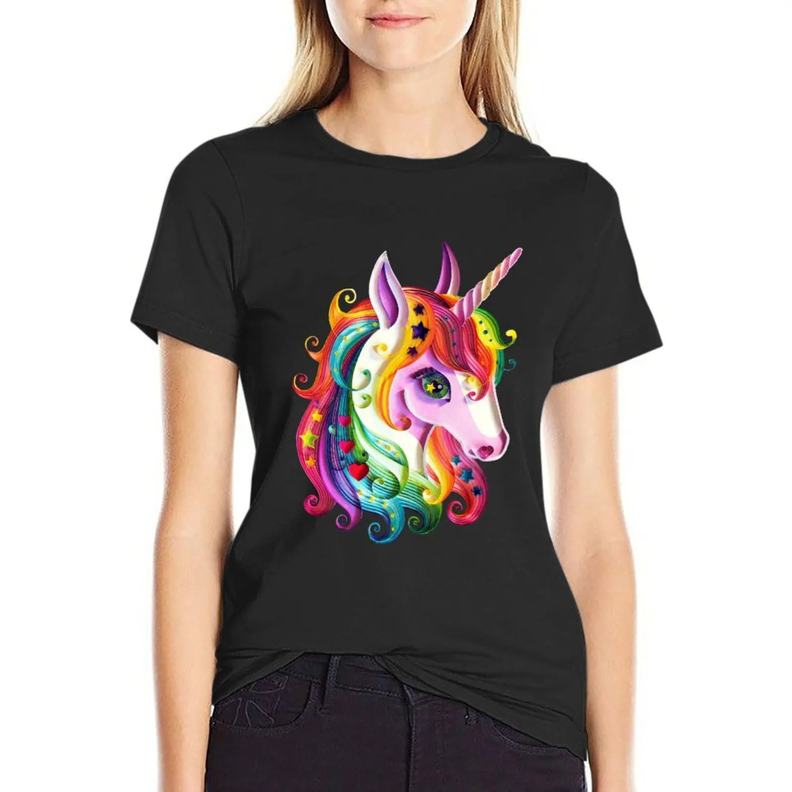 

Unicorn of colored ribbons T-shirt lady clothes Female clothing animal print shirt for girls cotton t shirts Women