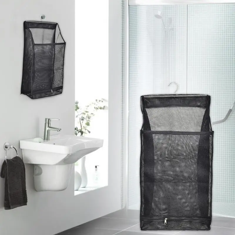Mesh Laundry Hamper Foldable Hanging Clothes Storage Basket Portable Space Saving Storage Bag Clothes Organizer for Bathroom 4