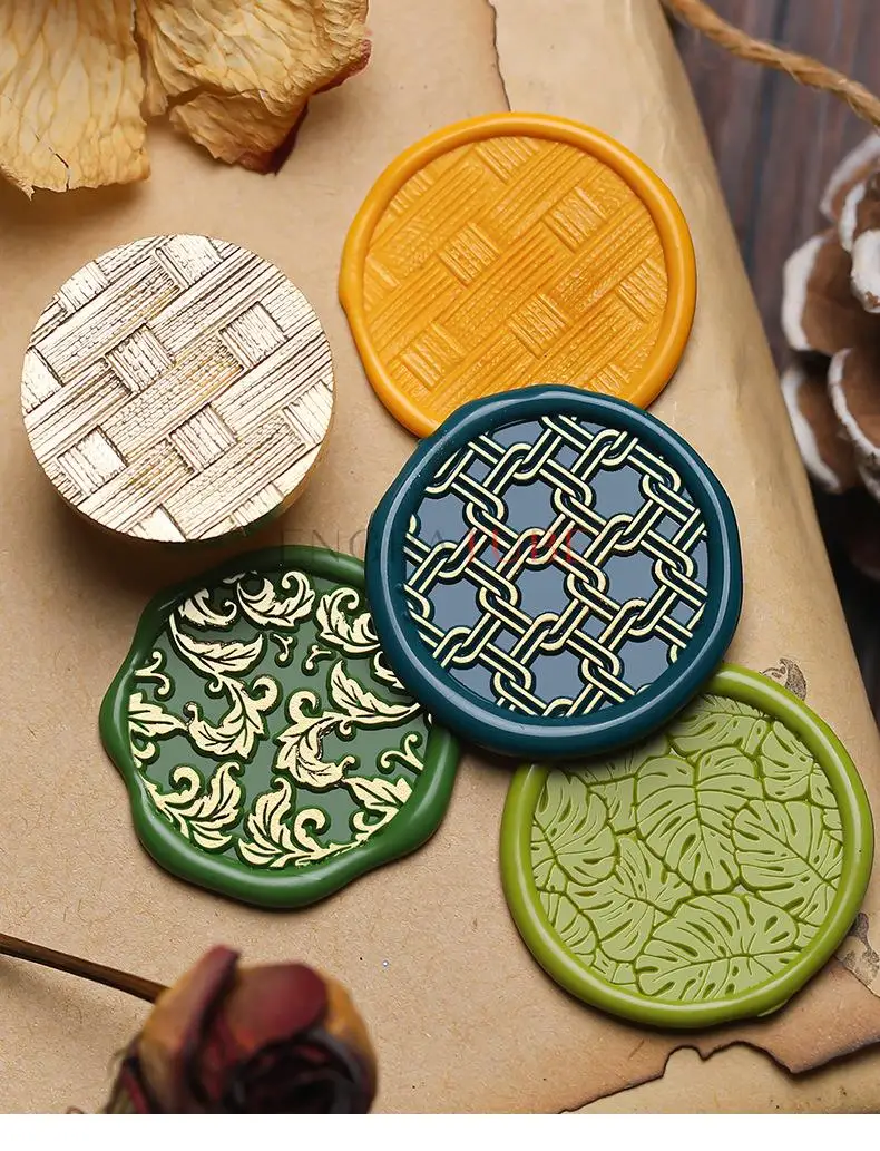 Description Picture 4 of item3D Sealing Wax Stamp Frosted Knitted Wood Ripple Texture Fern Monstera Botanical Pattern For Envelopes Invitation Gift Packaging