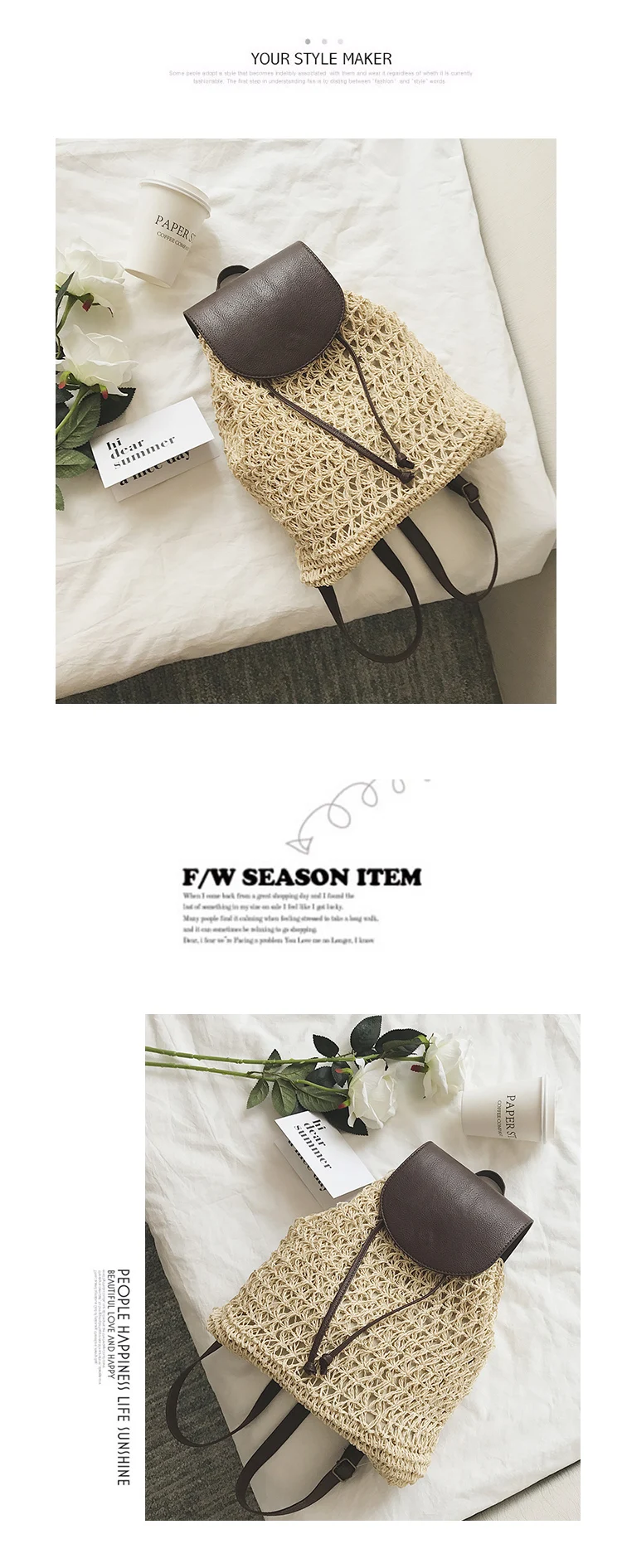 2022 Summer Women Straw Backpack Large Capacity Weave Rattan Wicker Casual Travel Backpack Girls Bohemia Beach Shopper Backpacks