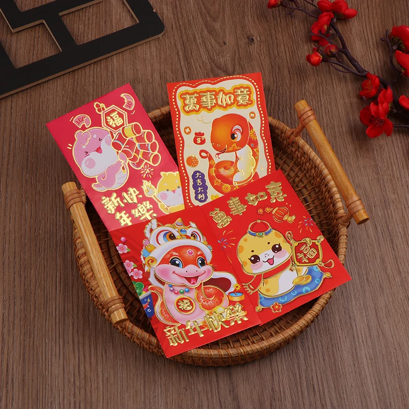 6Pcs Year Of The Snake Spring Festival Red Envelope Lunar New Lucky Money Chinese Packet For Envelopes Money Paper Bag
