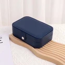 Elegant Portable Leather Jewelry Organizer with Zipper Closure (Pure blue)