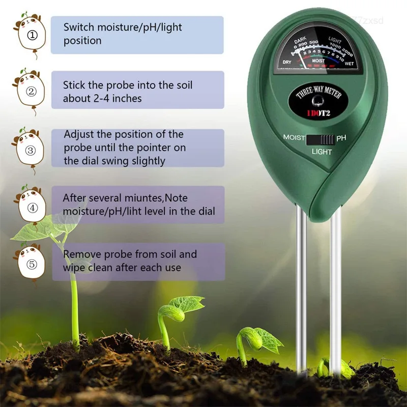 3 in 1 Soil PH Meter Sunlight PH Tester Garden Flowers Soil Moisture Sensor Meter Plants Acidity Humidity PH Monitor Detector 2