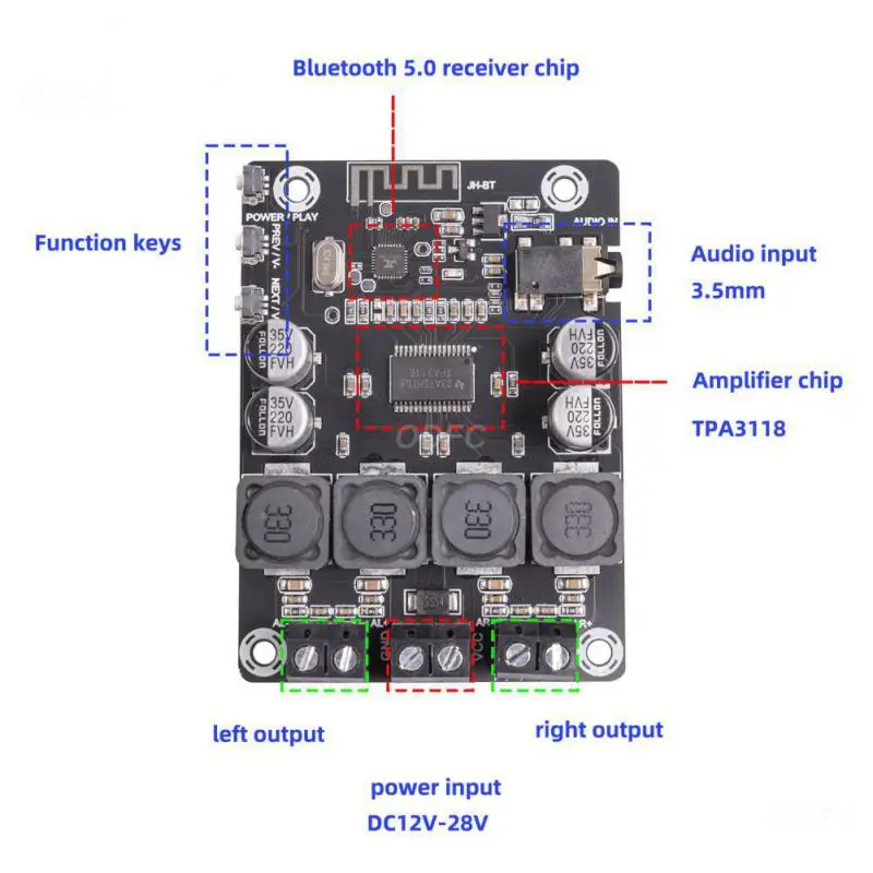 보드 앰프, 무선 연결 앰프 모듈, 블루투스 호환 5.0 앰프 보드, Tpa3118, 12V, 24V, 2x45w
