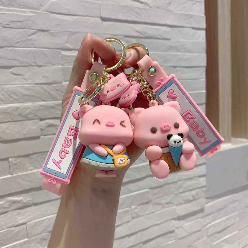 

Cartoon Pink Pig Soft Silicone Keychain Creative Kawaii Schoolbag Women Men Couple Car Backpack Keychains Pendant Key Ring Korea