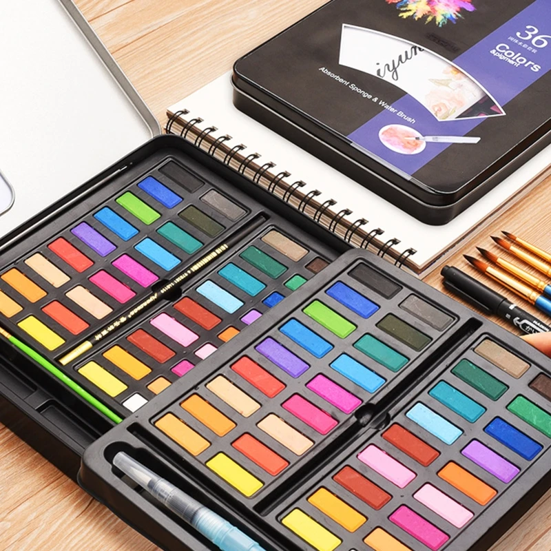 

36 Colors Watercolor Paint with Water Brush Sponge Coloring Book for Kids Adults