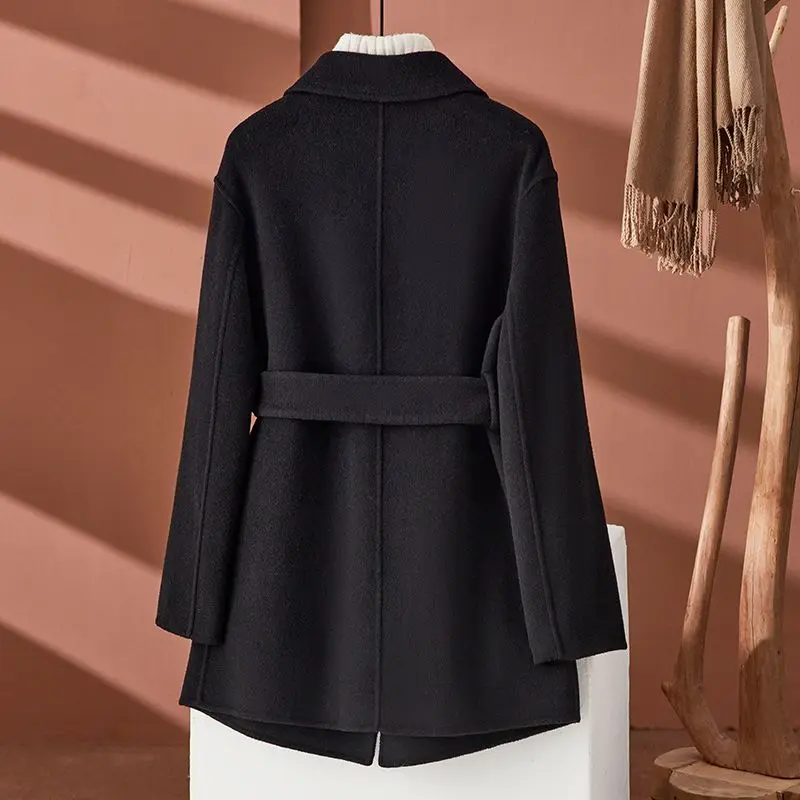 2023 Autumn Winter New Women Reversible Cashmere Coat Advanced Sense Woolen Outcoat Female Temperament Mid-Length Slim Outwear