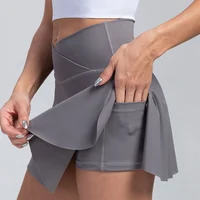 Women Pleated Tennis Skirt with Pockets Shorts Athletic Skirts Crossover High Waisted Athletic Golf Skorts Workout Sports Skirts - Image 5