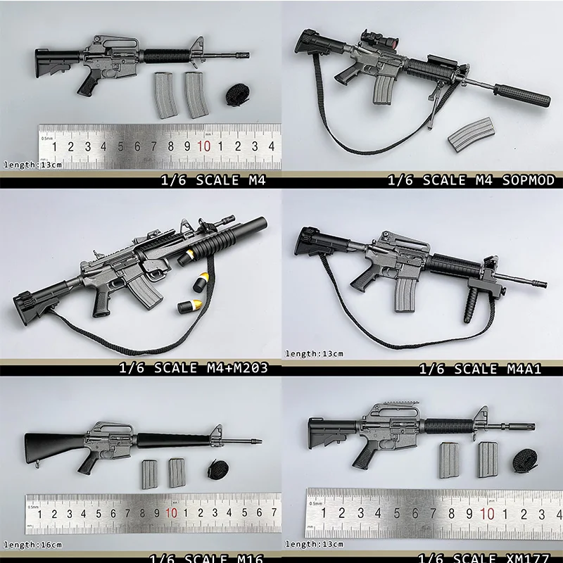

1/6 M4 M16 XM177 M4Sopmod Weapon Model Military Accessories Not Launchable Fit 12'' Action Figure Army Soldier in Stock