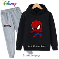 Disney Anime Spiderman Kids Hoodie Set Fall Girls Fashion Casual Sports Outfit