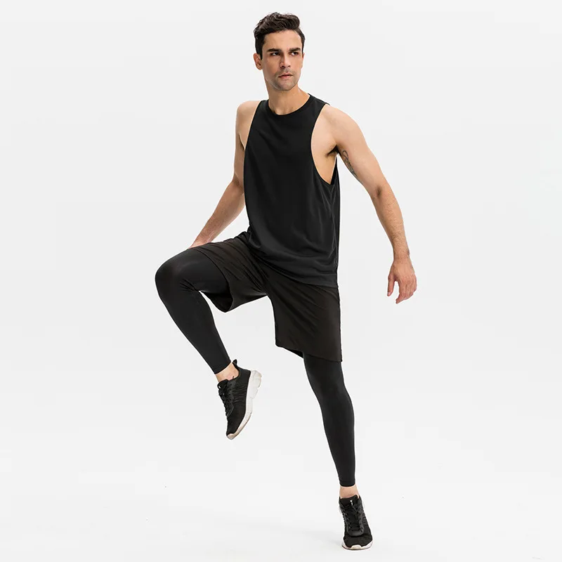 LO Men's Loose Sports Tank Top Fitness Running Basketball Training Sleeveless Kam Shoulder Breathable Quick Drying Top