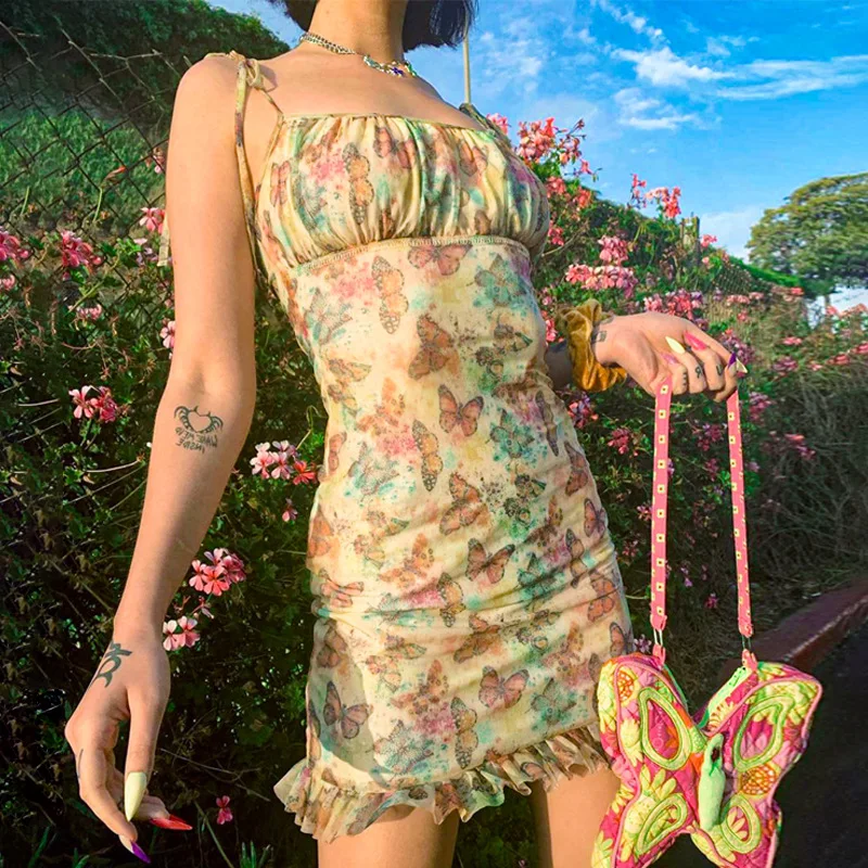 

Милое базовое платье на бретельках с графическим рисунком, женская уличная одежда, лето 2021, свободное тонкое мини-платье в стиле Харадзюку, женское винтажное Клубное платье