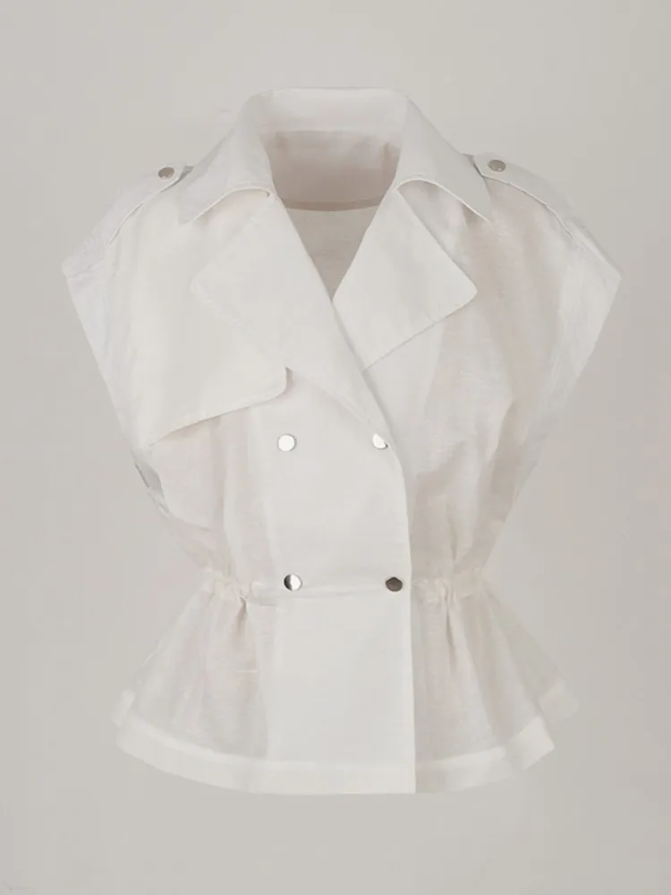 Summer French Sleeveless Shirts Vest High-end Design Sense Bow Pleated Polo Shirts Niche Chic Shoulder Ladies Tops Foreign Style