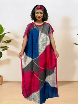 Abbigliamento da donna africano Abito bohémien per le vacanze al mare - Abaya caftano con stampa floreale, manica a pipistrello, abbigliamento taglie forti 1