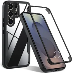 360° Clear Shockproof Phone Case with Silicone Soft Frame and Screen Protection Cover - Galaxy S25 EDGE (Black)