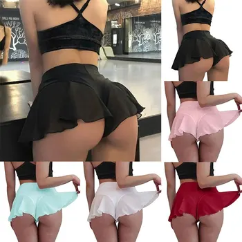 Womens Sexy Sheer Ruffles Skirt Shorts Transparent High Waist Mini Skirts Summer Sports Fitness Yoga Dance Hot Pants S-3XL 1