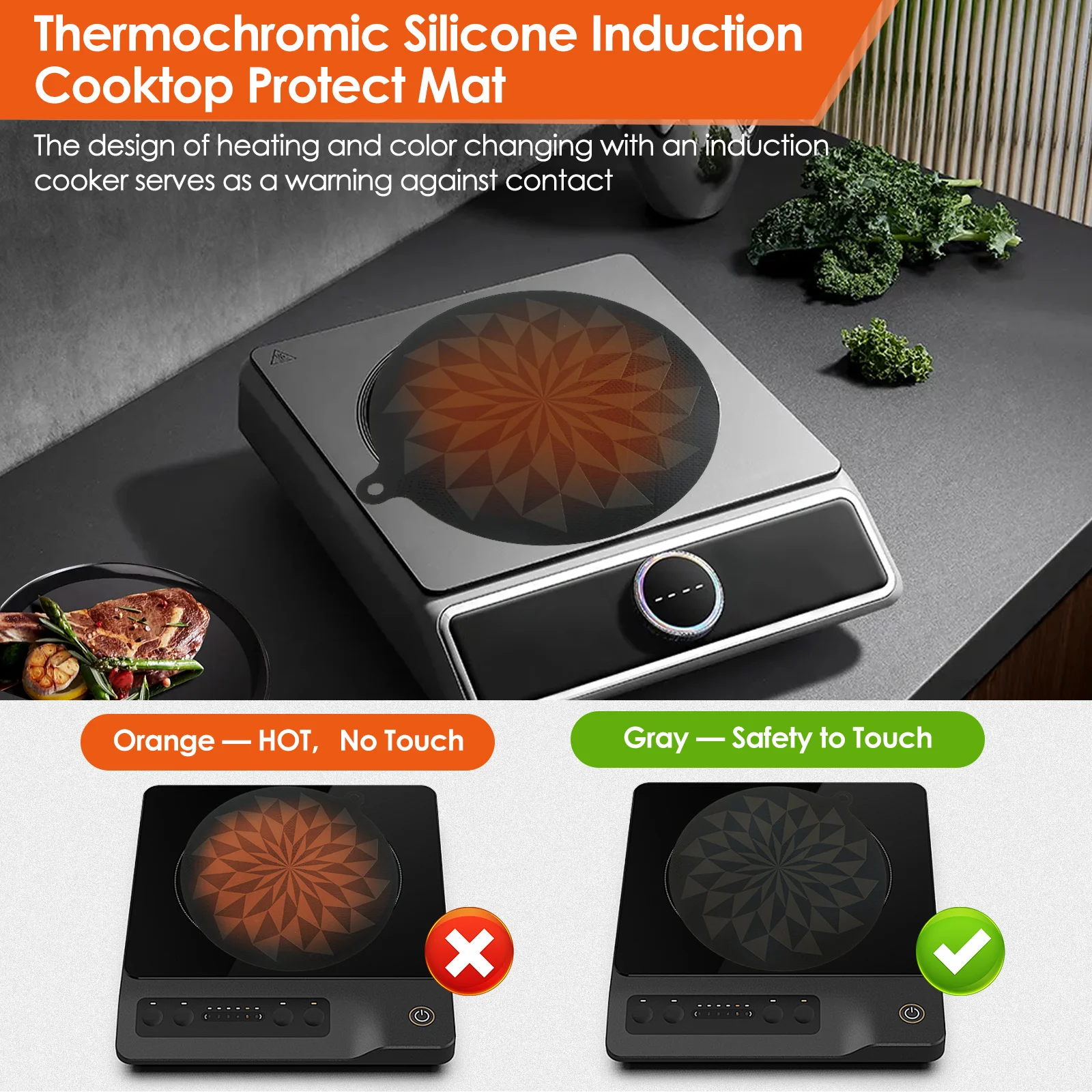 4Pcs Induction Silicone Mat Thermochromic Round Induction Cooktop Mat Nonslip Countertop Protector Mat for Home Kitchen Cooking