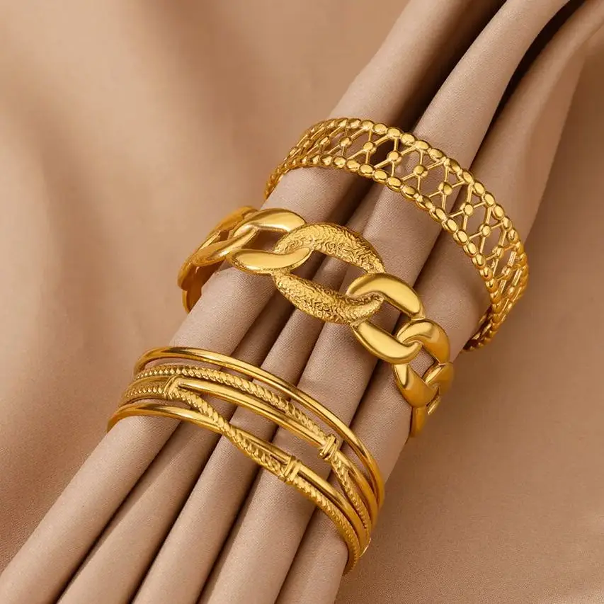 Stainless Steel Bangles Geometric Open Cuff Bracelet