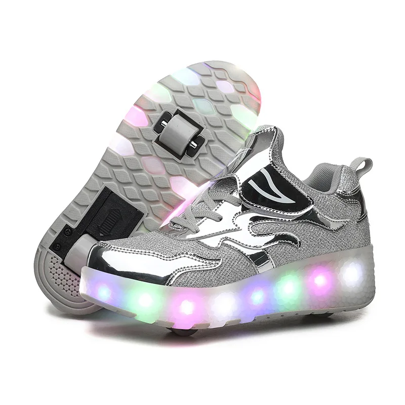 Air Mesh Breathable Children LED Shoes Two Wheels USB Charging  Boys & Girls Roller Skates Fashion Kids Sneakers Size 27-40 children led shoes air mesh breathable usb charging boys