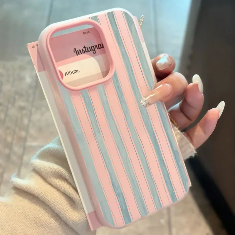 Vibrant Blue Striped Phone Case with 2-in-1 Creative Design
