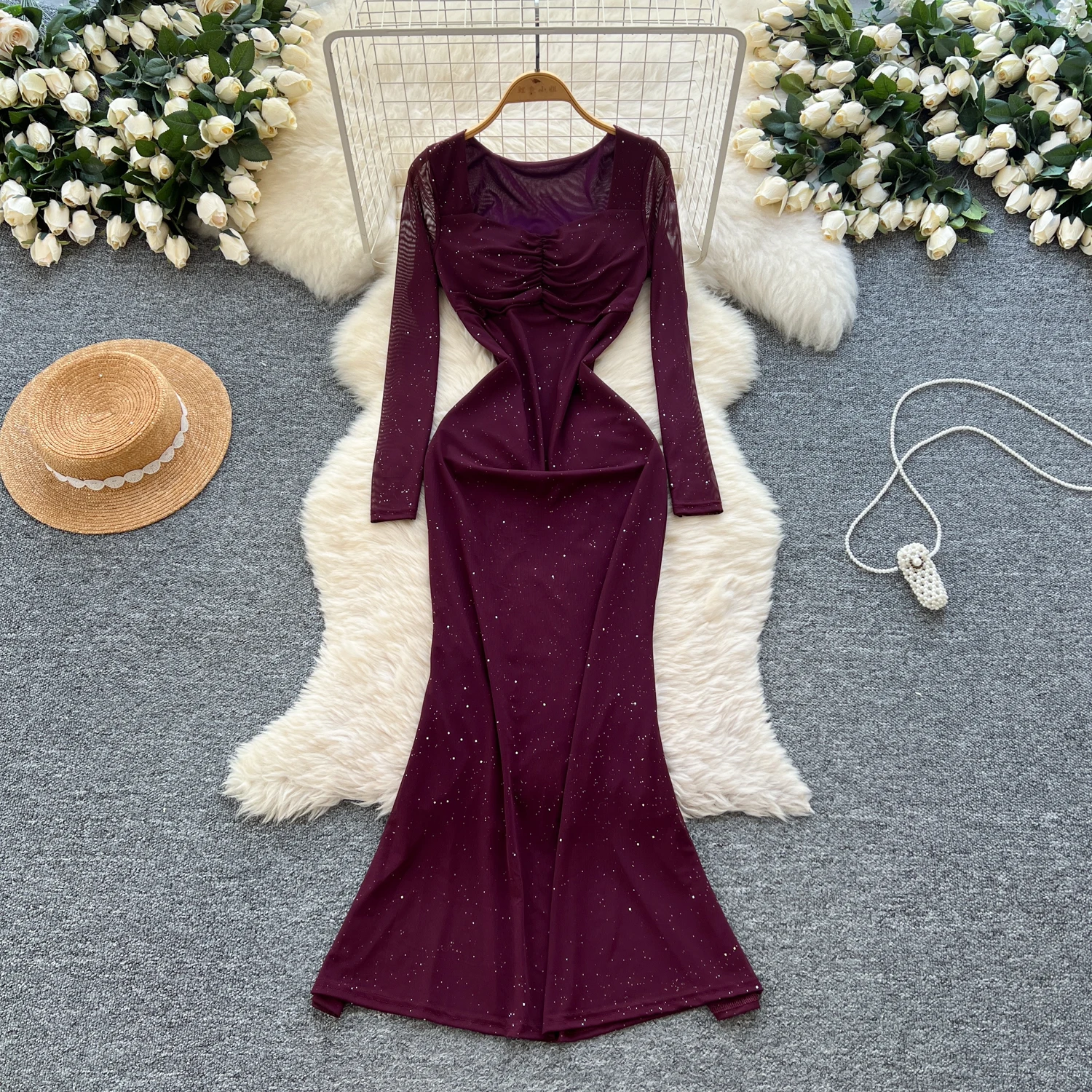 Brown Sculpting Long-Sleeve Draped Waist Dress | Contour Fit – SEISHIKI STUDIO
