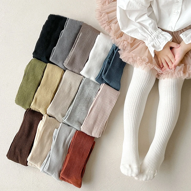 Baby Boys Girls School Student Uniform Pantyhose Pants Striped Leggings Tights Solid Stretch Kids Children Knitting Trousers