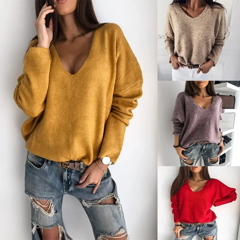 

Autumn New Fashion Temperament Simple Candy V-Neck Pullover Sweater